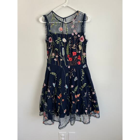 Morgan & Co. Floral Embroidered Illusion Gown - Size 9 - Picture 2 of 14